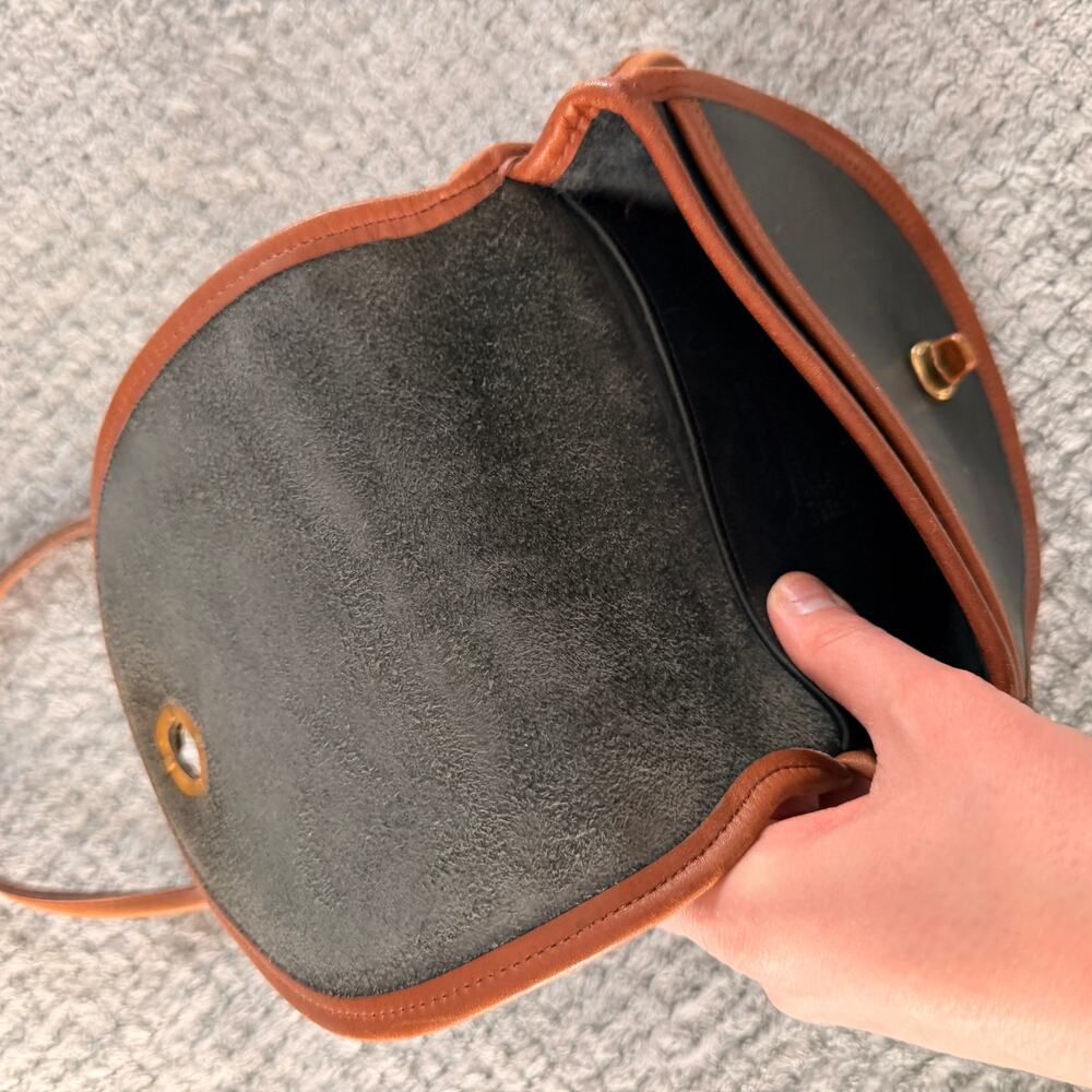 Coach Vintage Mini Half Moon Crossbody Spectator Bag Black W Brown Trim Leather - Picture 7 of 10